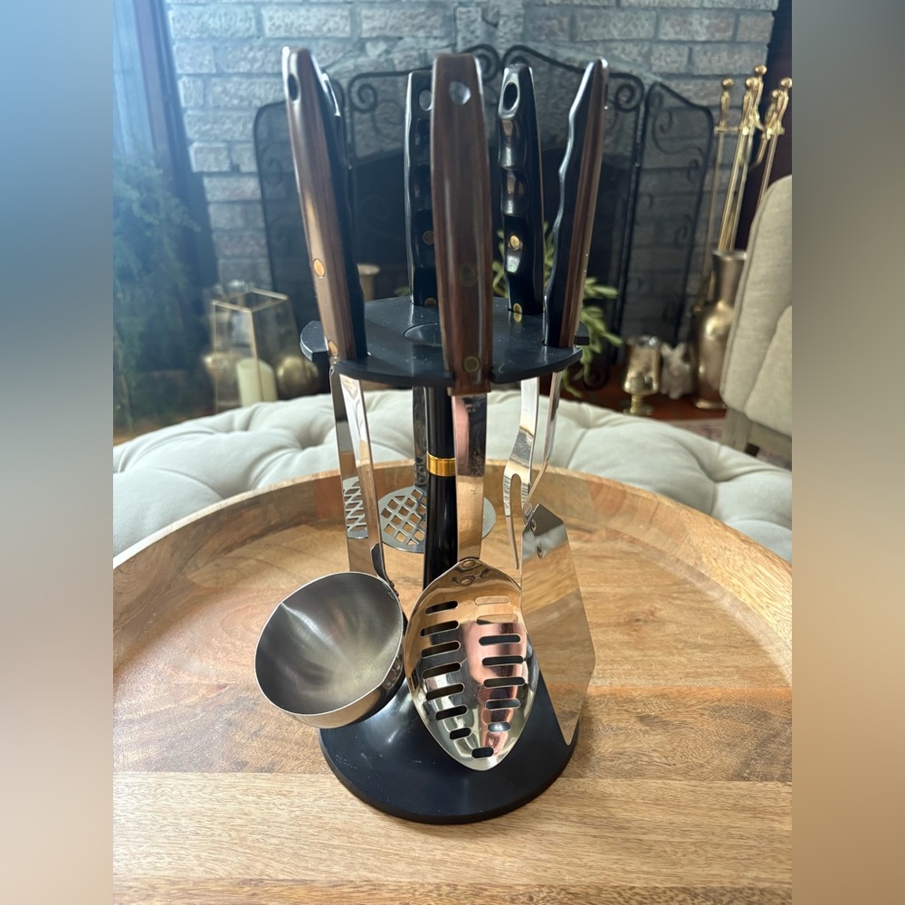 Vintage Kitchen Carousel with 6 Stainless Steel Utensils